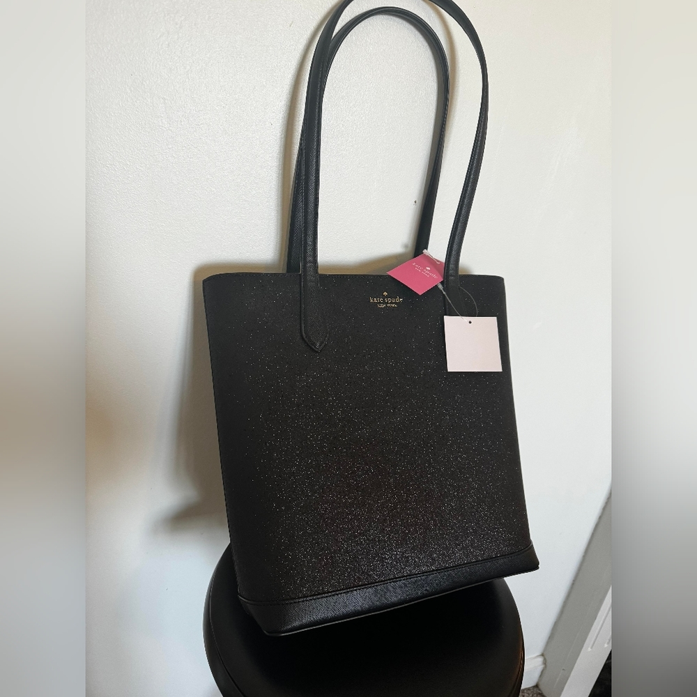 NWT Kate Spade Black Tote with Black Sparkle Finish--($359)--$80